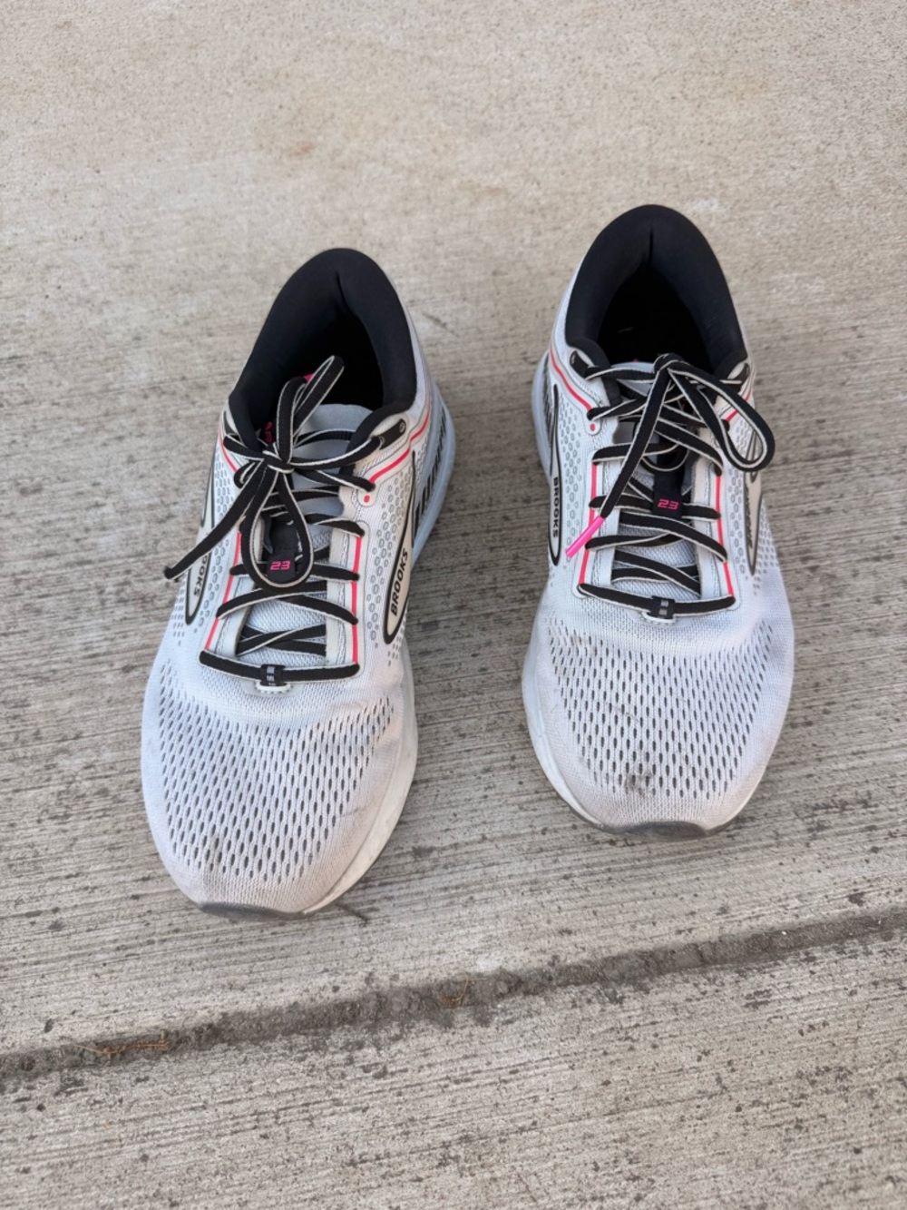 Brooks Women's White Running Shoes with Pink and Black Accents